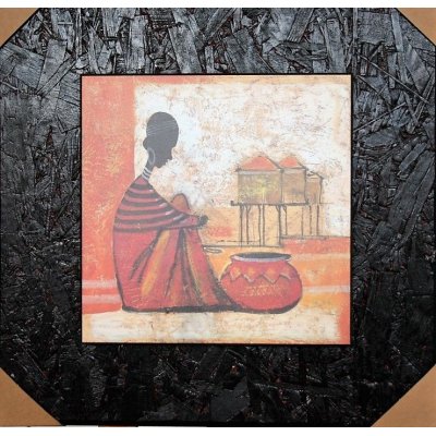 QUADRO VITA QUOTIDIANA AFRICANA FALSI D'AUTORE