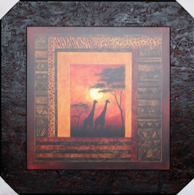 QUADRO GIRAFFE SU SFONDO ROSSO FALSI D'AUTORE