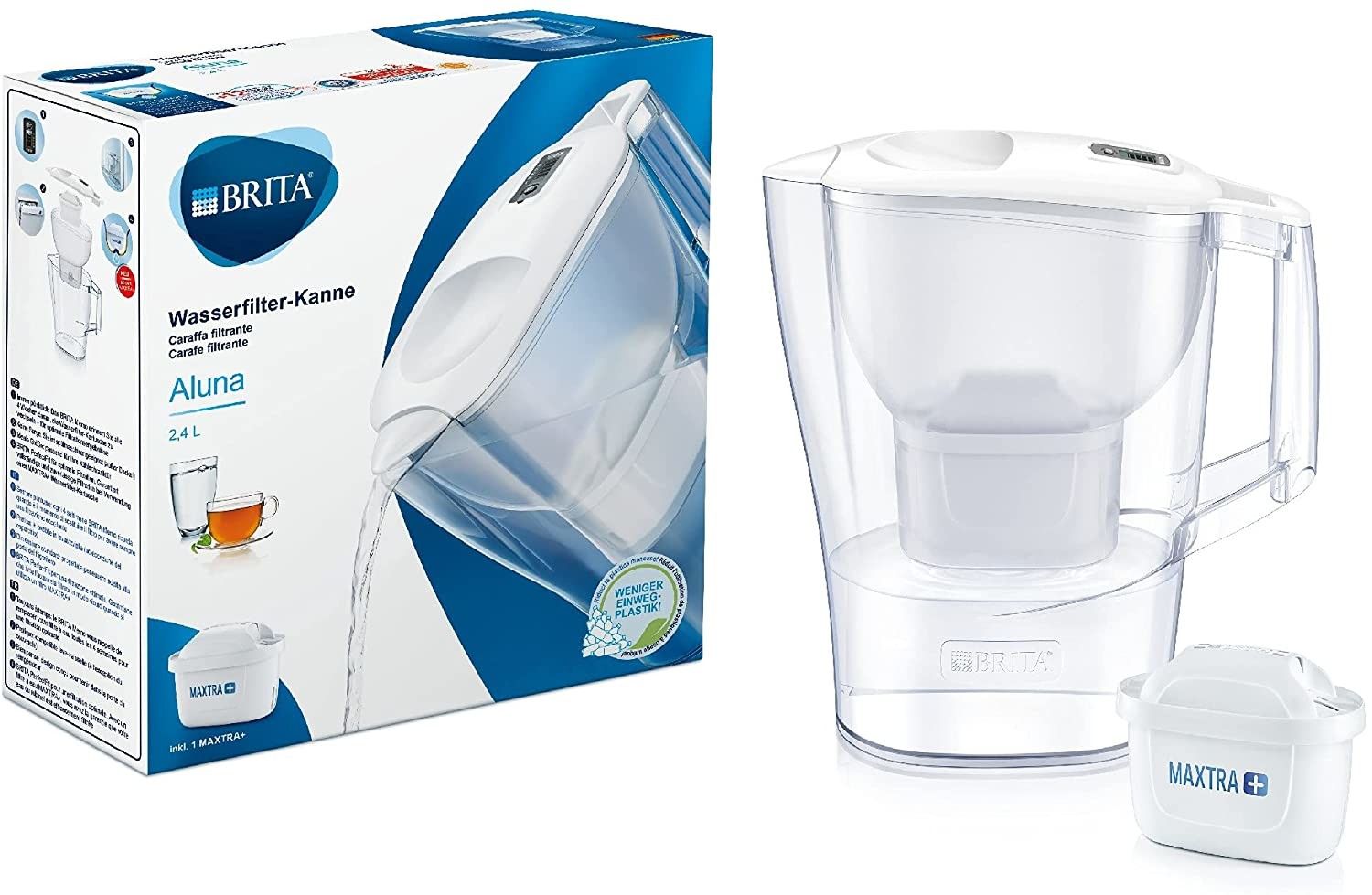 Brita Aluna - Caraffa Filtrante per Acqua, 2.4 Litri, 1 Filtro Maxtra+ Incluso, Essential