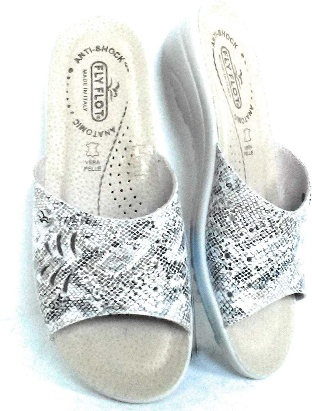 Fly Flot T4A54 R3 Bianco Ciabatte Donna Made in Italy Sottopiede Vera Pelle Zeppa 4 CM Antiscivolo ANTISHOCK Anatomica