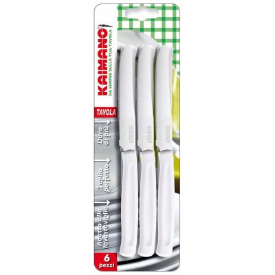 Set Coltelli da Tavola Lama Punta Dentata 11 Cm Bianco 6 Pz Kaimano Dinamik