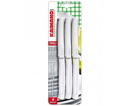 Set Coltelli da Tavola Lama Punta Dentata 11 Cm Bianco 6 Pz Kaimano Dinamik