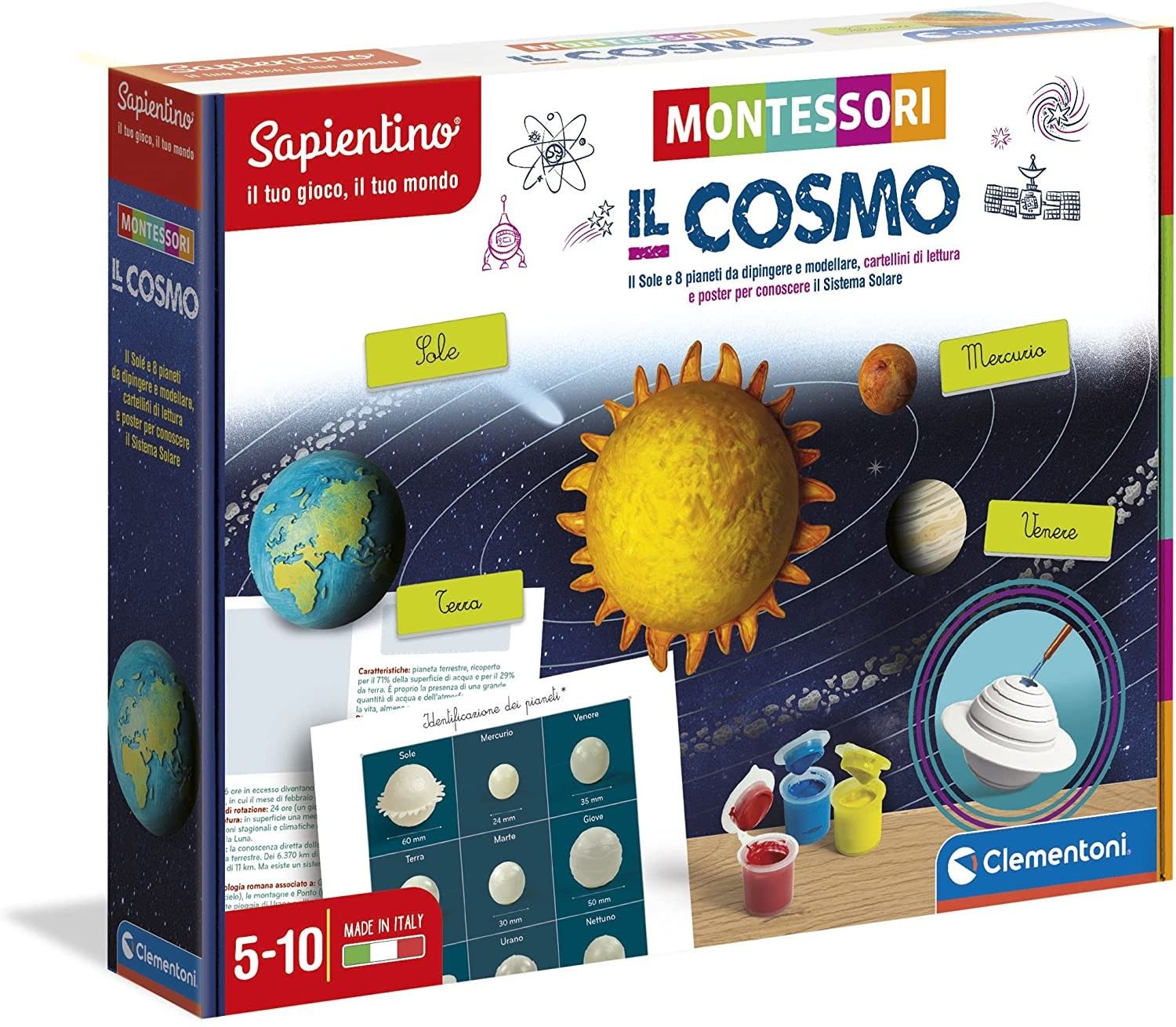 Clementoni- Sapientino Cosmo Montessori 5 Anni, Gioco educativo per Esplorare Il Sistema Solare, Sviluppo linguaggio-Made in Italy, Multicolore, 16359