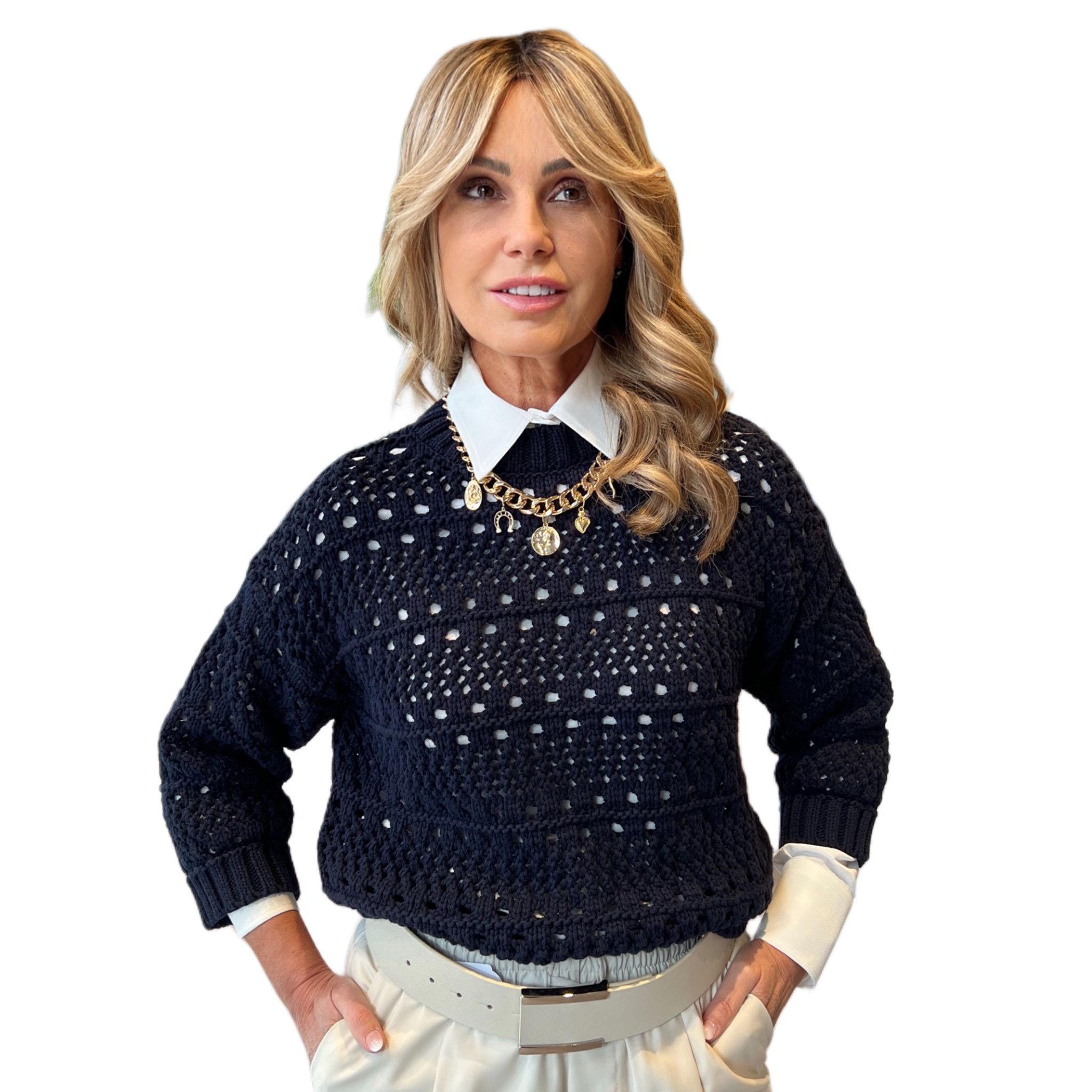 Maglia Tricot Fettucca Blu PESERICO EASY