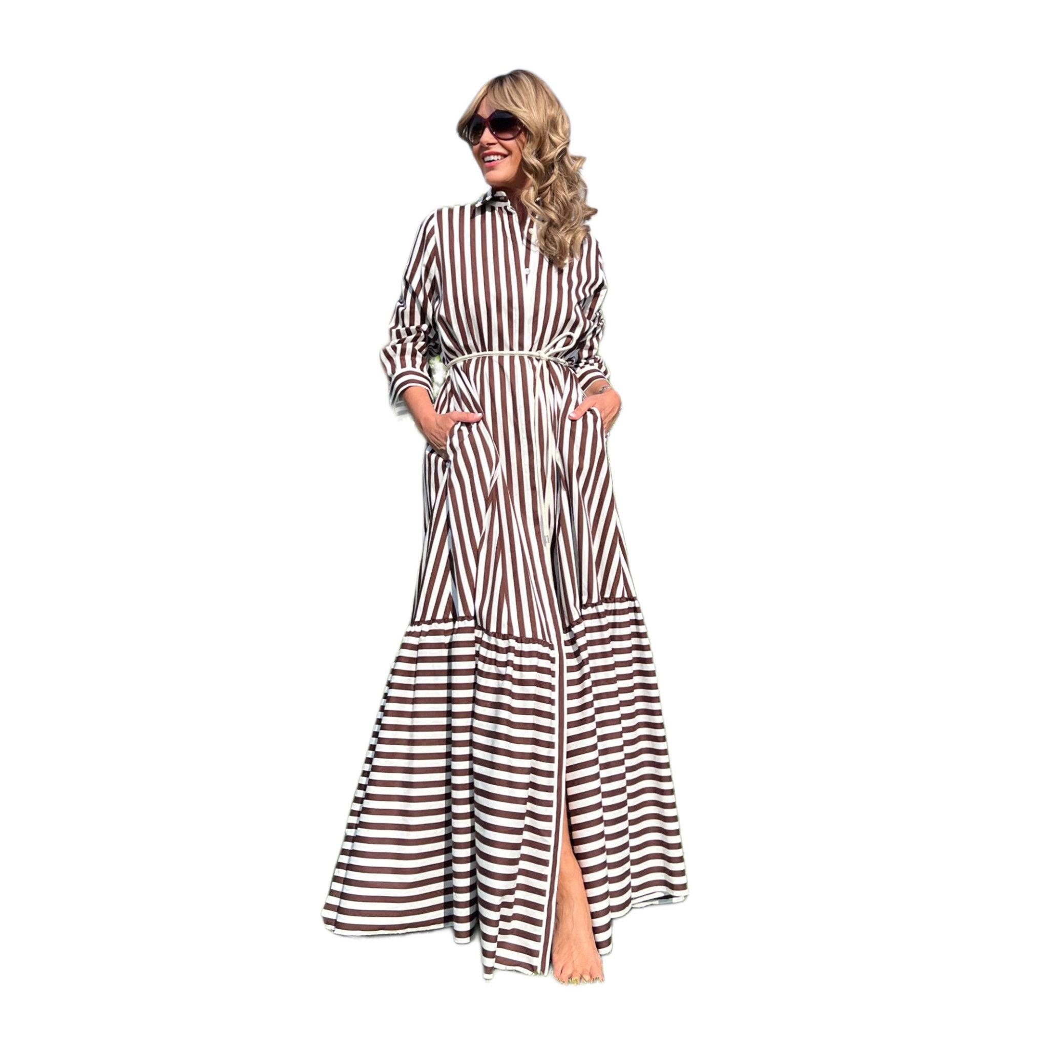 Abito Linda Riga Marrone Cotone NG71