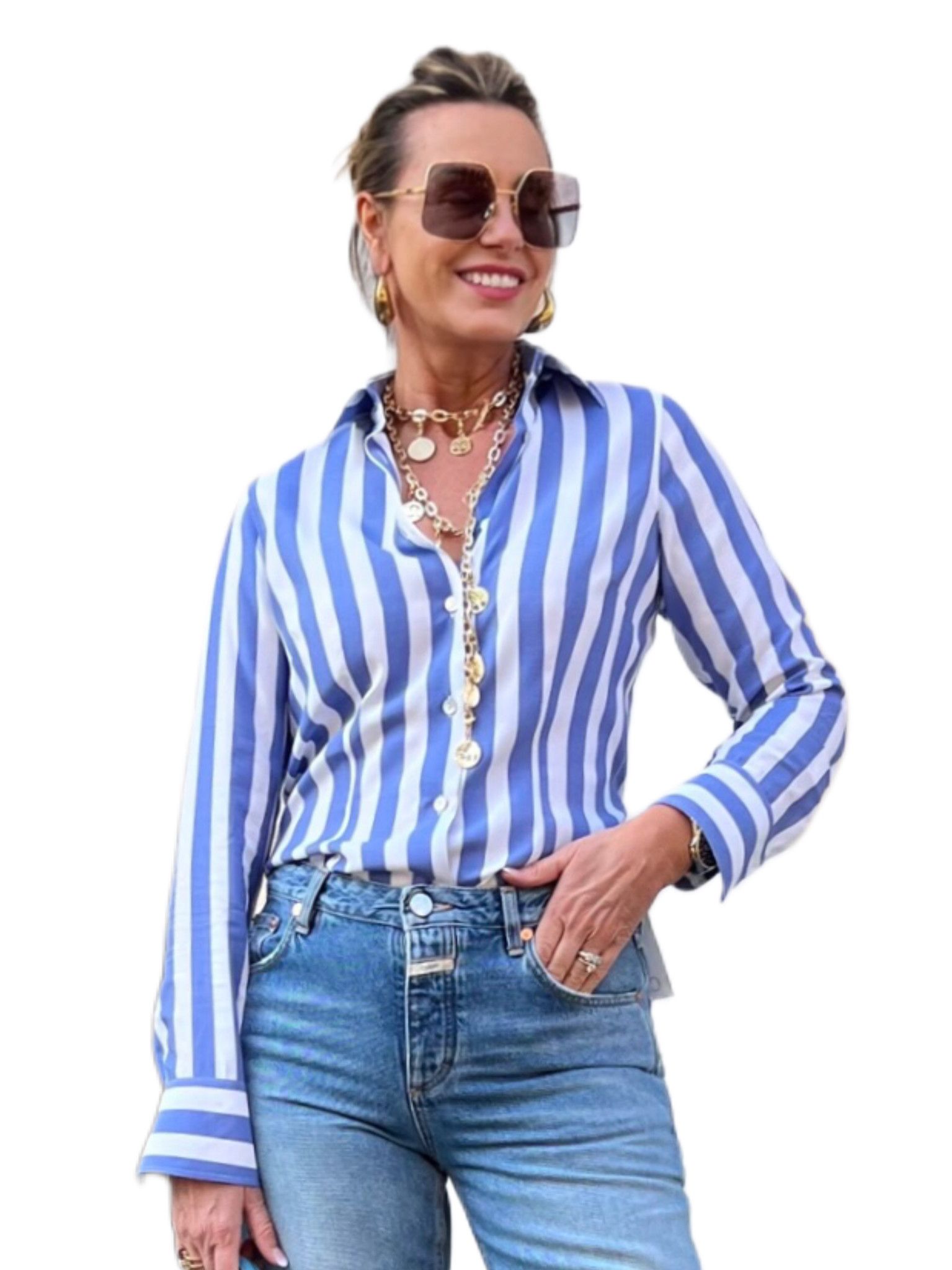 Camicia Barbara Riga Azzurra NG71