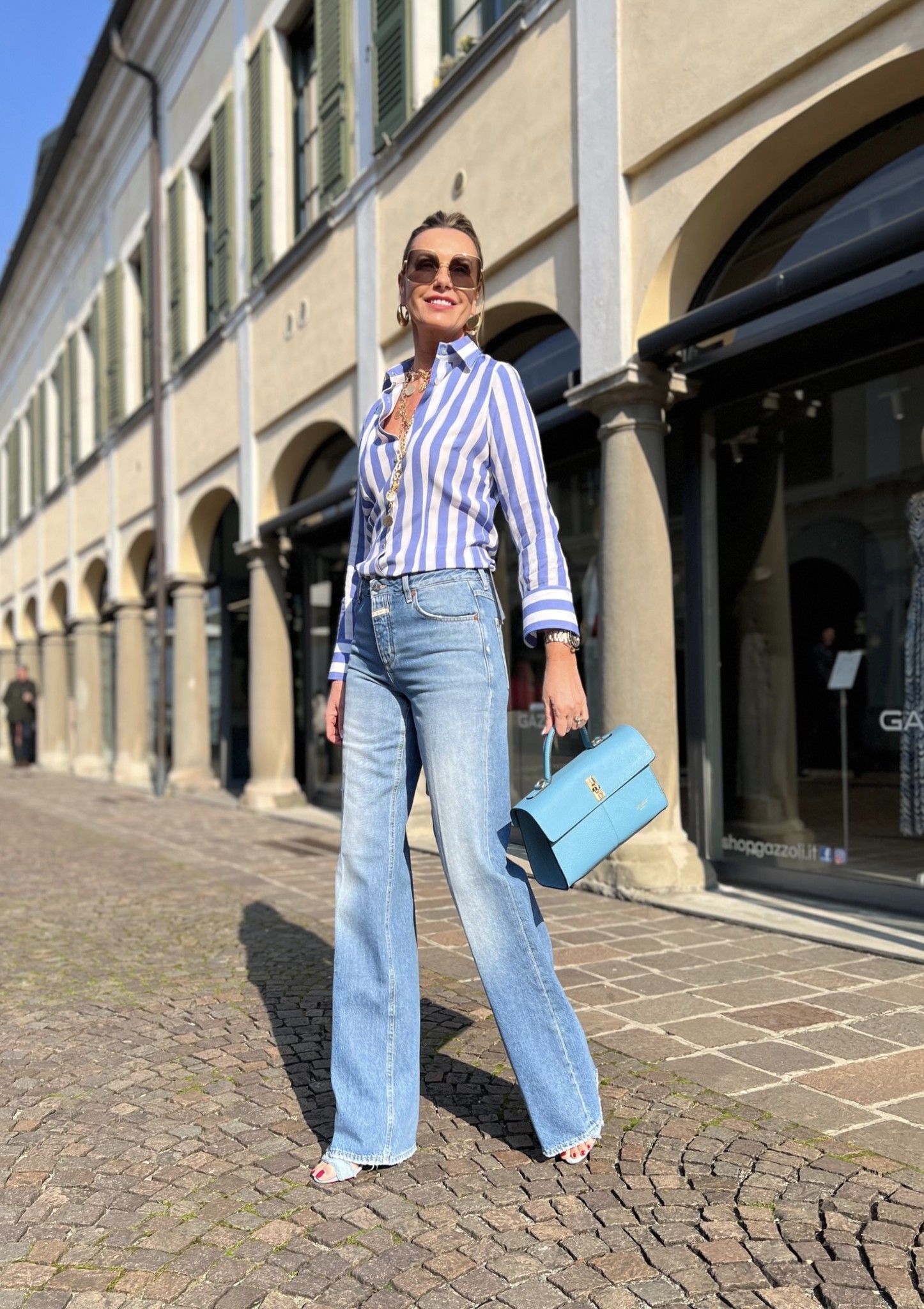 Camicia Barbara Riga Azzurra NG71
