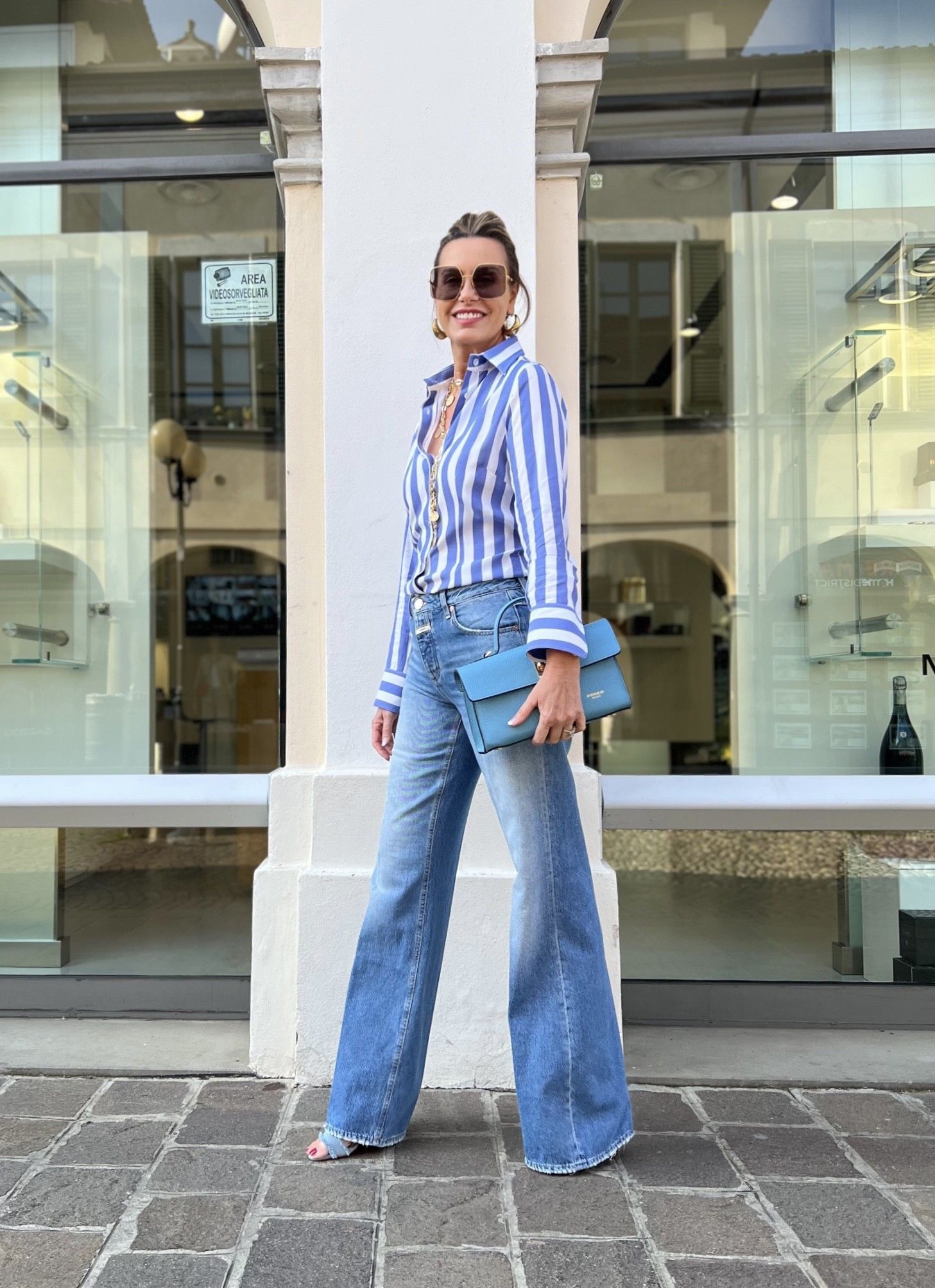 Camicia Barbara Riga Azzurra NG71