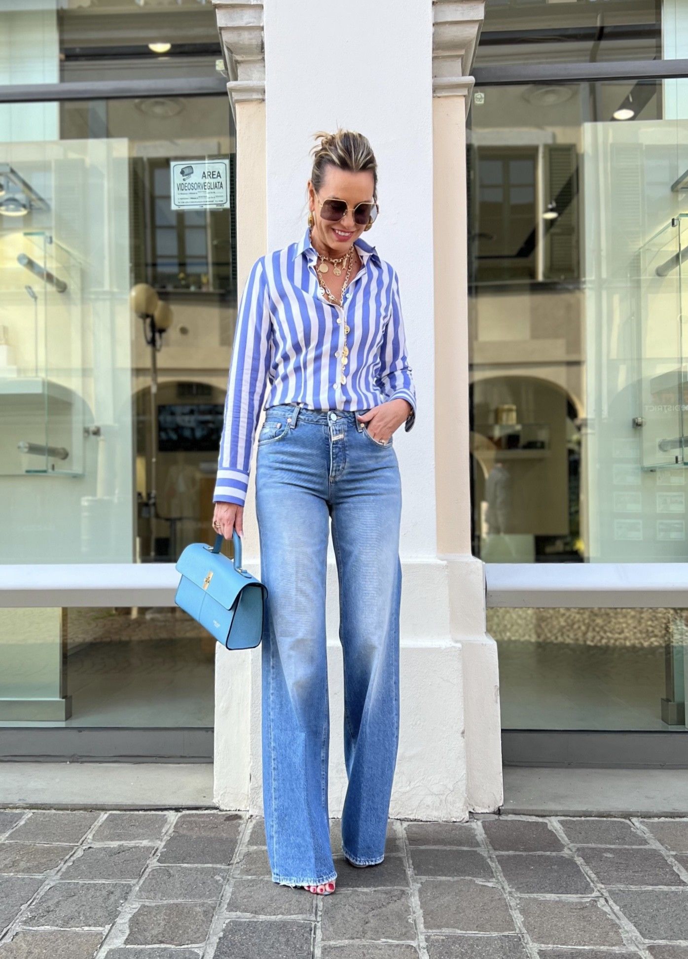 Camicia Barbara Riga Azzurra NG71