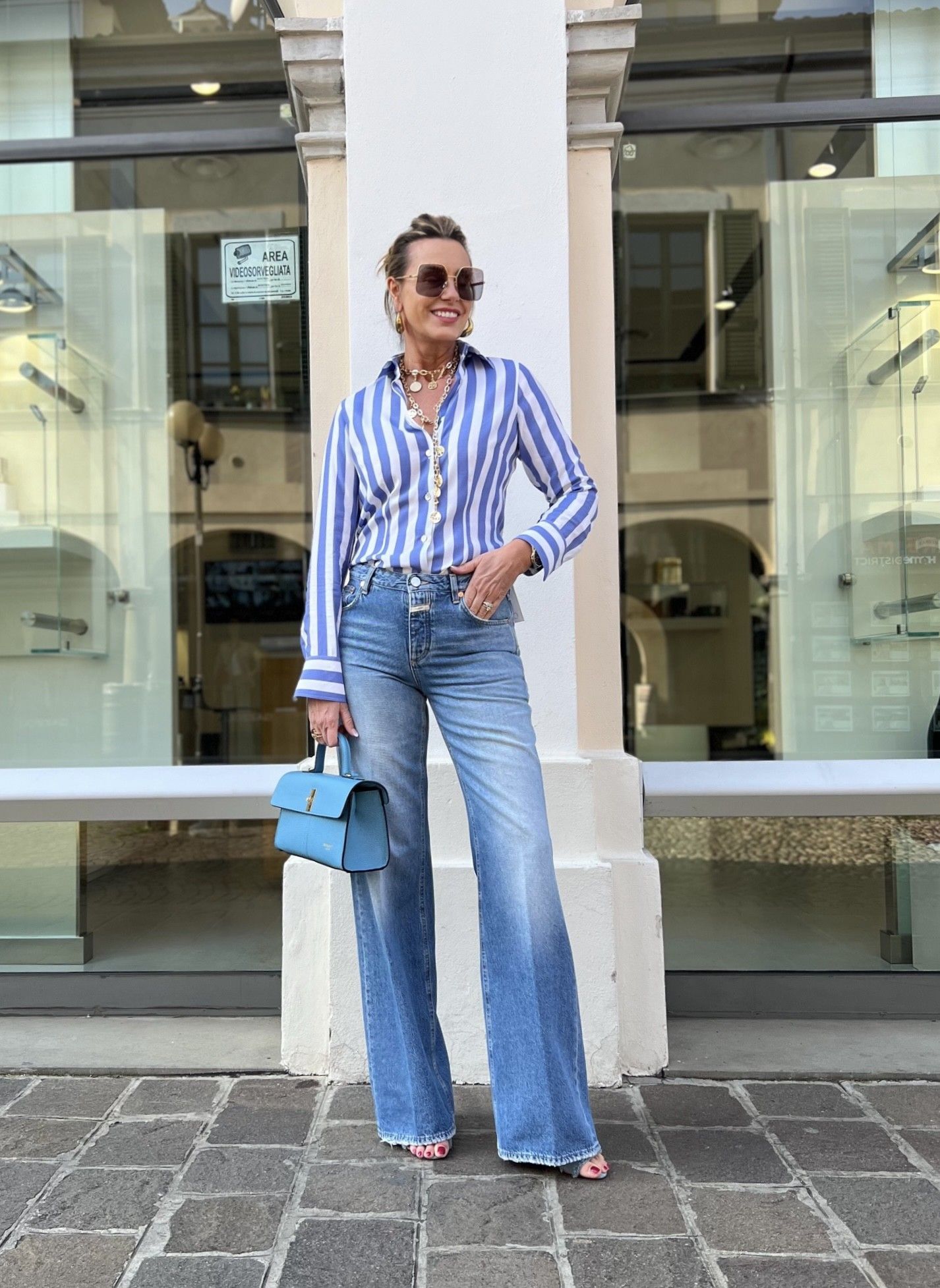 Camicia Barbara Riga Azzurra NG71