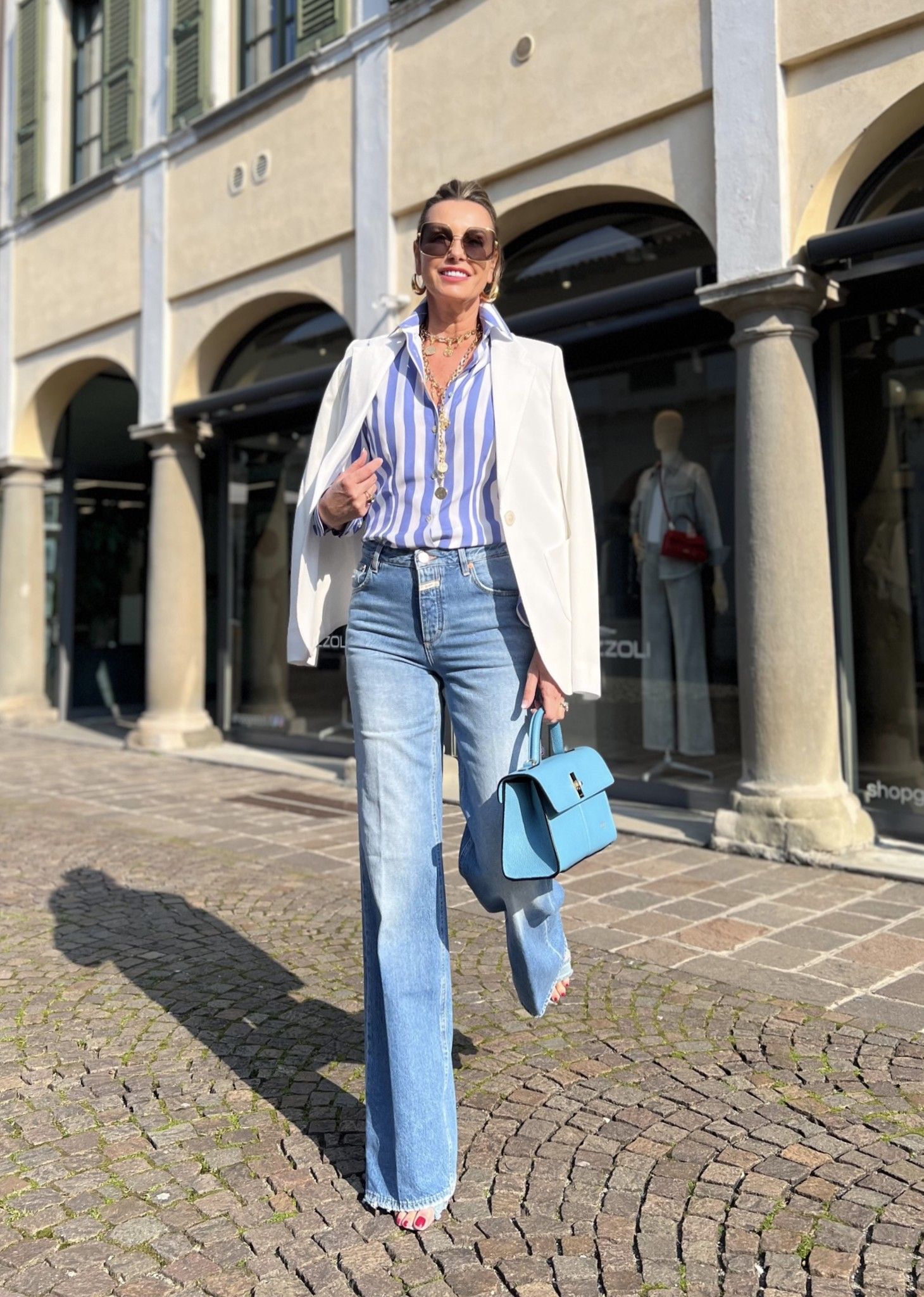 Camicia Barbara Riga Azzurra NG71