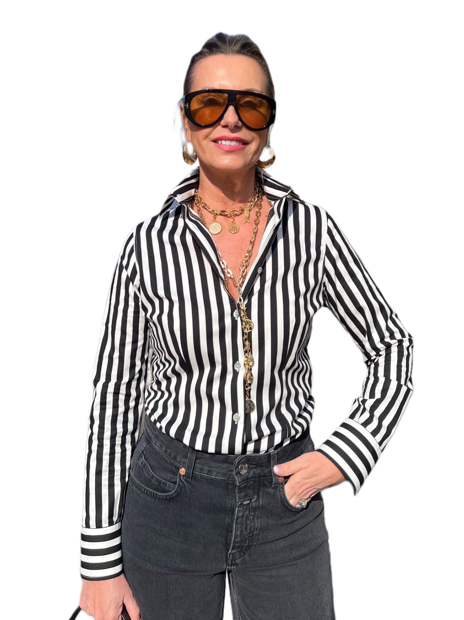 Camicia Barbara Riga Nera NG71