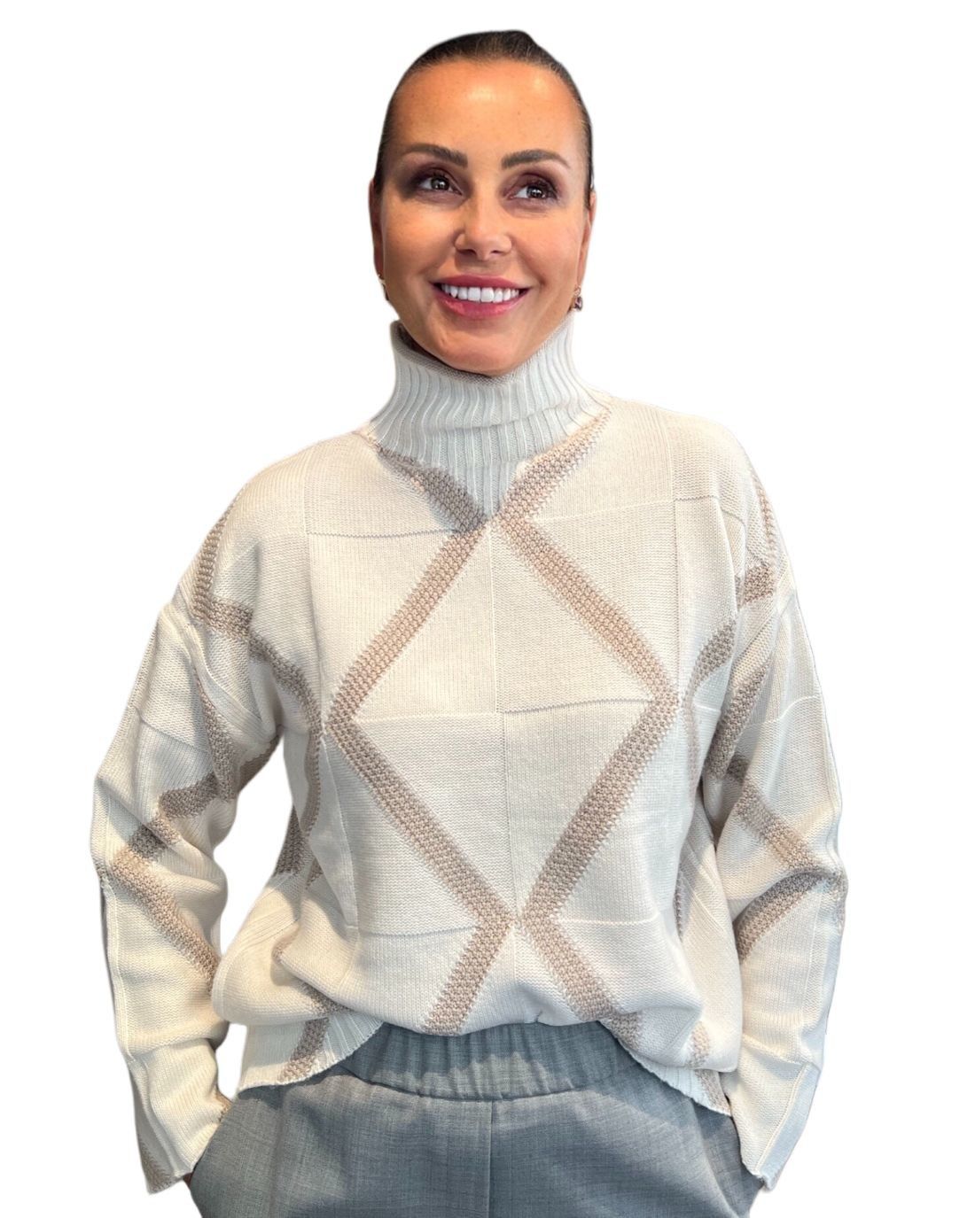 Maglia Panna Intarsio Cammello MAIDA MILA