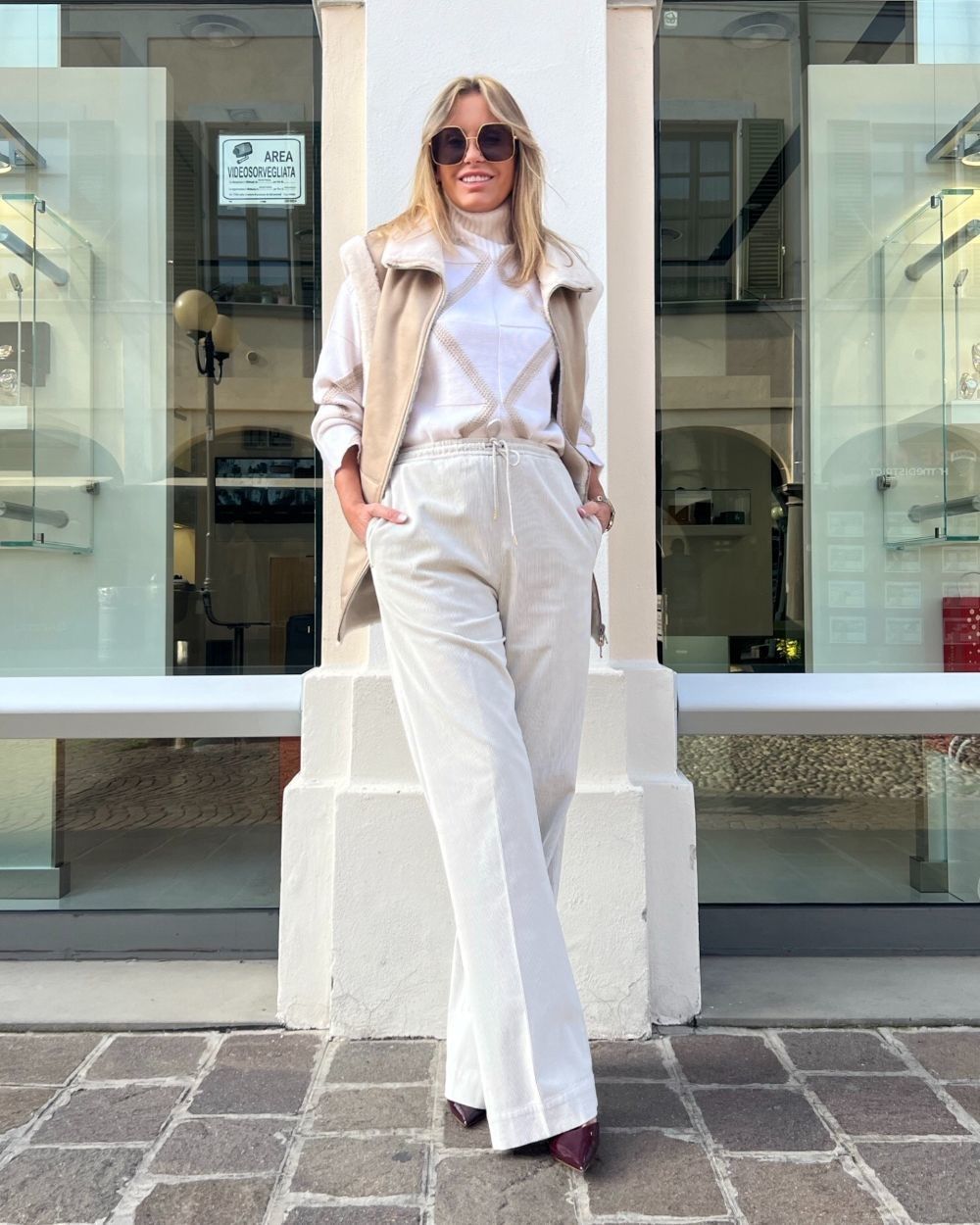 Maglia Panna Intarsio Cammello MAIDA MILA