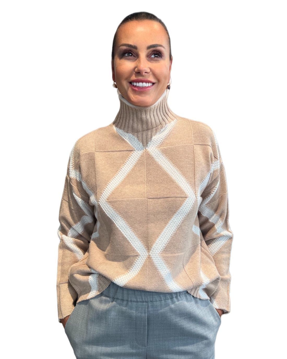 Maglia Cammello Intarsio Panna MAIDA MILA