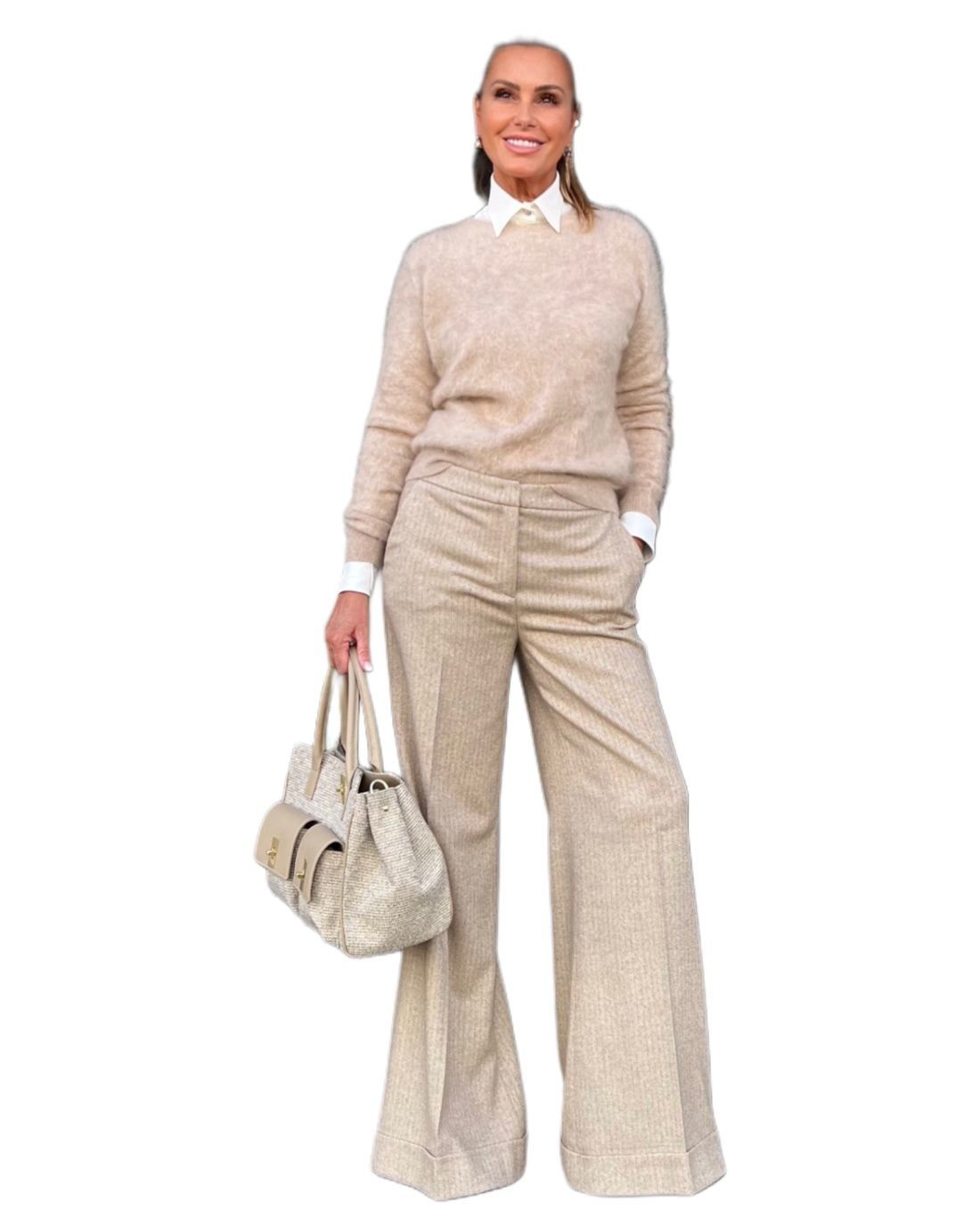 Pantalone Ampio Risvolto Spigato Cammello ViaMASINI80