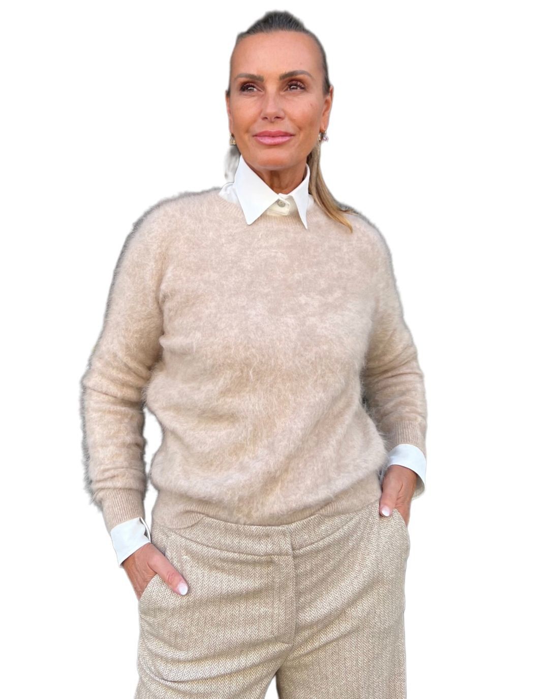 Maglia Girocollo Pelo Beige SOLO CASCMIR