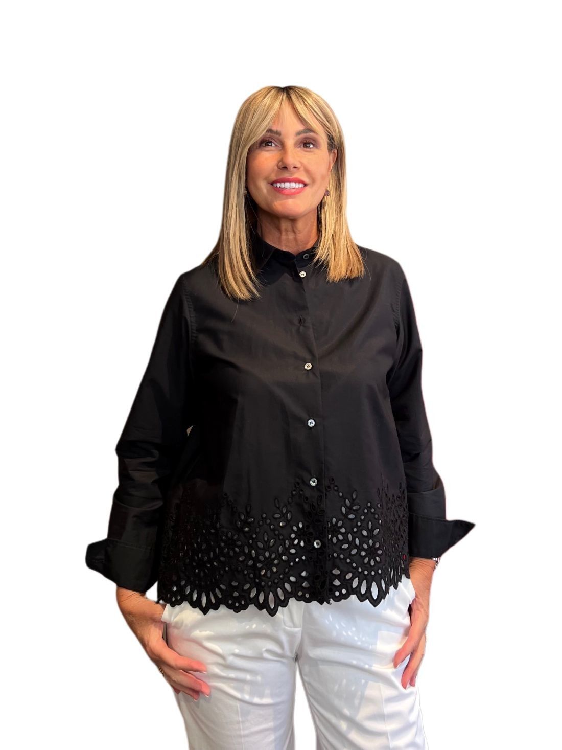 Camicia Nera Ricamo Sangallo GUGLIELMINOTTI