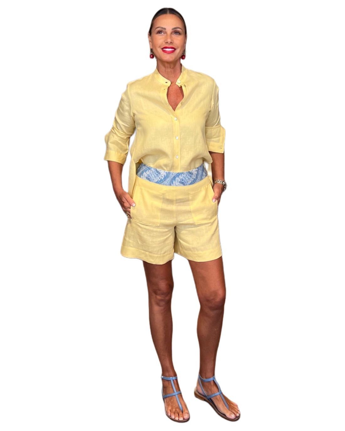 Completo Shorts Lino Giallo NG71