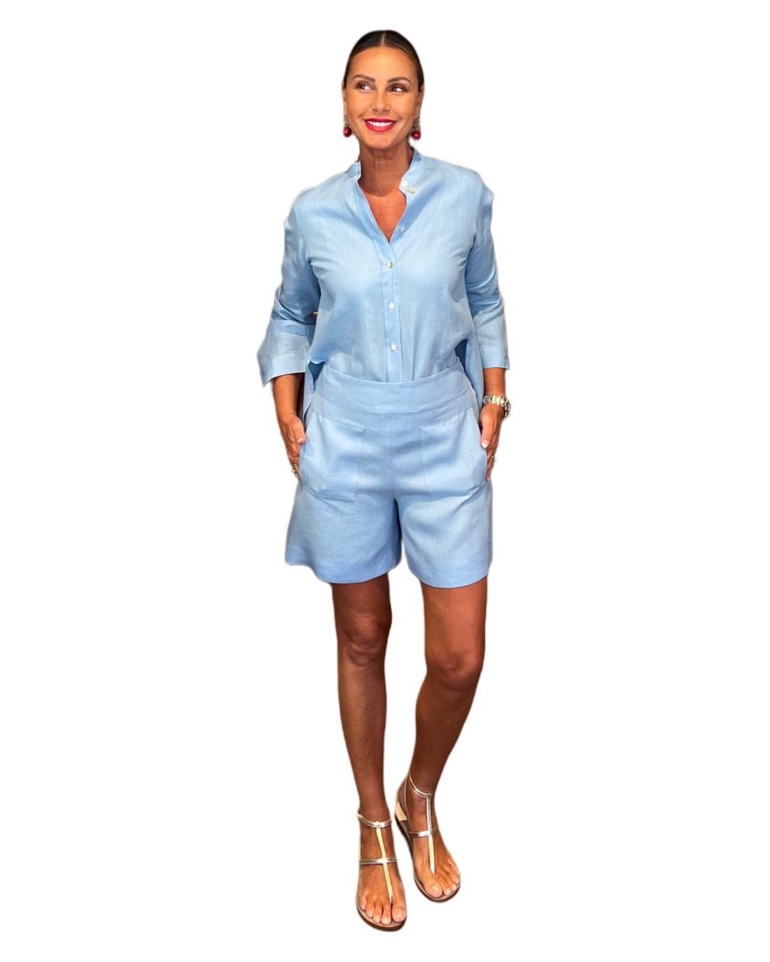 Completo Shorts Lino Azzurro NG71