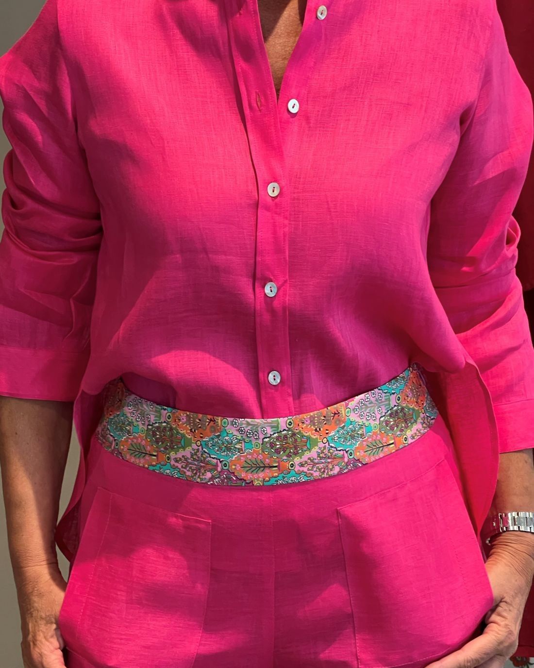 Completo Shorts Lino Fucsia NG71