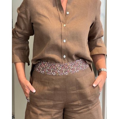 Completo Shorts Lino Marrone NG71
