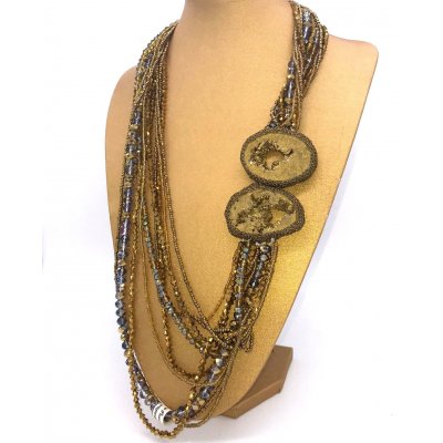 Collana multifilo color oro con fetta di agata