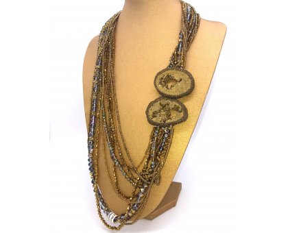 Collana multifilo color oro con fetta di agata