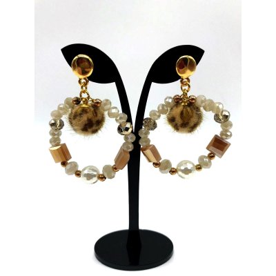 Orecchini a forma di cerchio con ponpon maculato