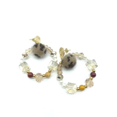 Orecchini a cerchio con sfera centrale maculato