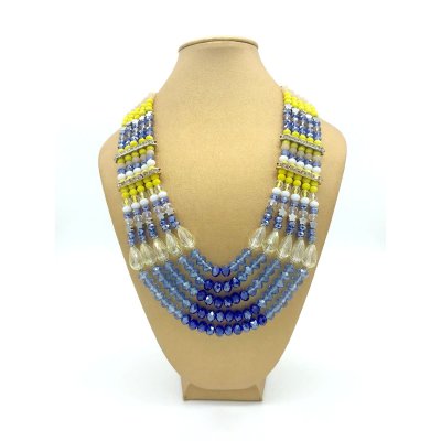 Girocollo 5 fili con mezzicristalli blu