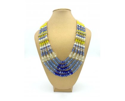 Girocollo 5 fili con mezzicristalli blu