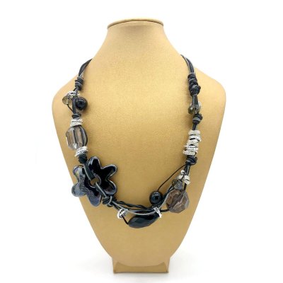 Collana girocollo in ceramica greca e acciaio color nero