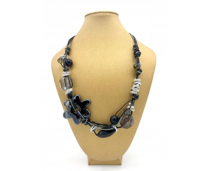 Collana girocollo in ceramica greca e acciaio color nero