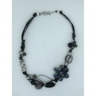 Collana girocollo in ceramica greca e acciaio color nero