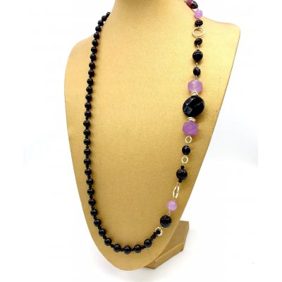 Collana in agata nera e giada lilla
