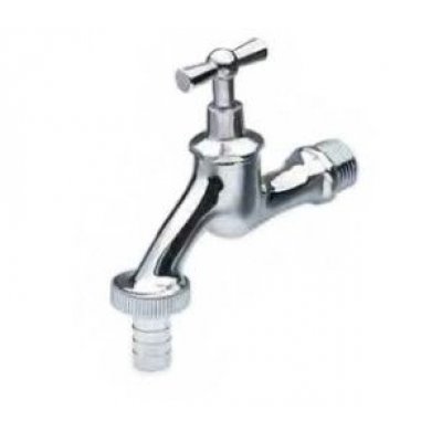 Rubinetto a collo in ottone cromato con portagomma 3/4"-1/2"