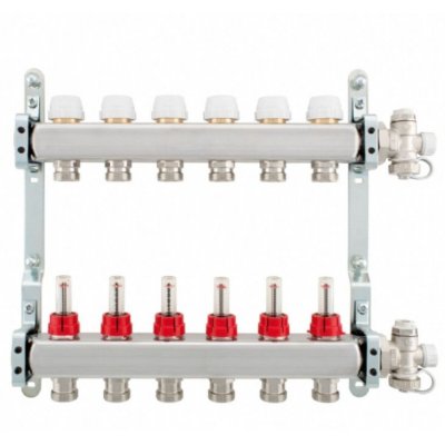 COLL,in INOX c/FLUSSOMETRO - Valvola di sfiato - Rubinetto carico/scarico - 1" x 3/4" 8vie