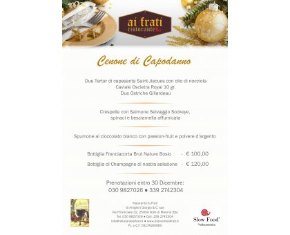 Cenone di Capodanno con Bottiglia di Champagne a nostra scelta