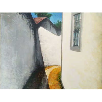 OLIO SU TELA MARCO METTO ' SUNNY DAY IN OPORTO ' dimensioni L 50 x H 40 cm.