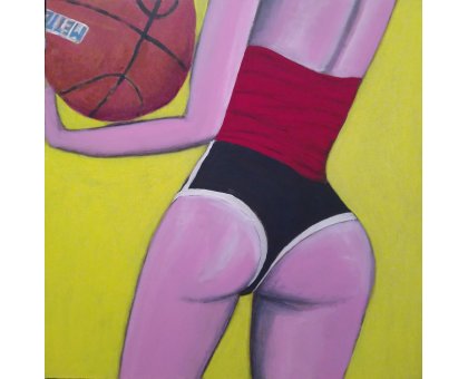 ACRILICO SU TAVOLA MARCO METTO ' BASKET BALLS ' dimensioni L 48 x H 48 cm.