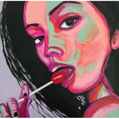 ACRILICO SU TAVOLA MARCO METTO ' SELFIE NR 03 - THE LOLLIPOP ' dimensioni L 48 x H 48 cm.