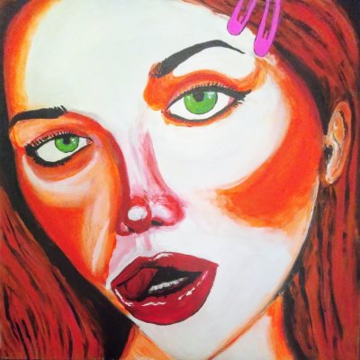 ACRILICO SU TAVOLA MARCO METTO ' SELFIE NR 02 - PINKY WHOOPSIE ' dimensioni L 48 x H 48 cm.