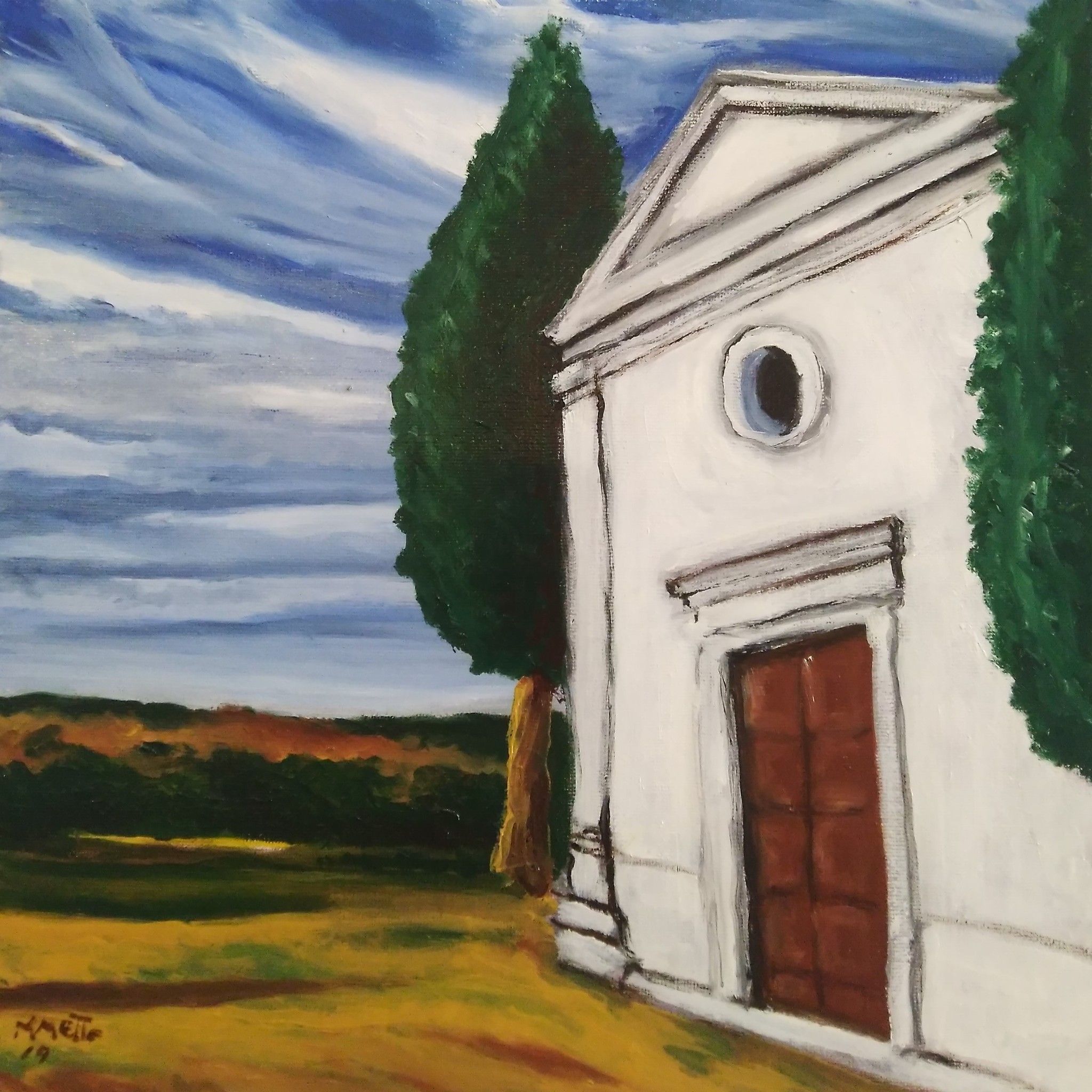 OLIO SU TELA MARCO METTO ' PAESAGGIO ITALIANO '  dimensioni L 30 x H 30 cm.
