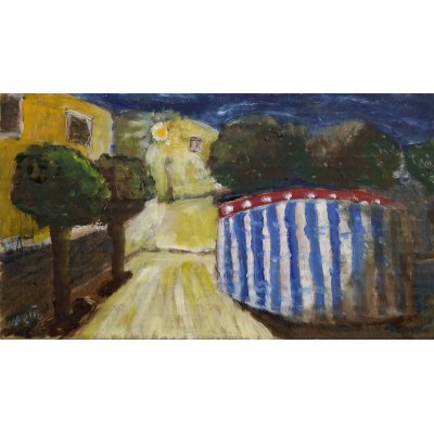 OLIO SU CARTONE MARCO METTO ' LA GIIOSTRA DI NOTTE ' dimensioni L 27 x H 15 cm.