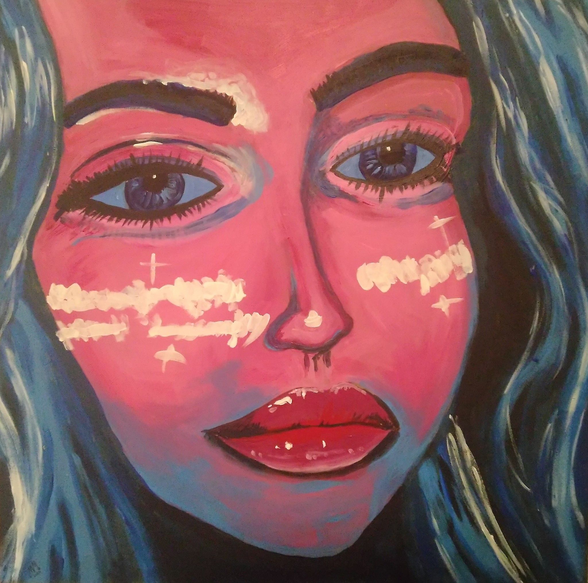 ACRILICO SU MDF MARCO METTO ' SELFIE NR 01 - BLUE JEANNY '  dimensioni L 48 x H 48 cm.