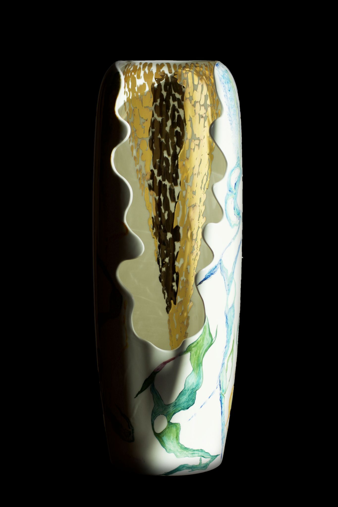 SCULPTURE  KATIA BRUGNOLO  " VASO CON PIOGGIA D'ORO "  size   H 65 x D 20 cm.