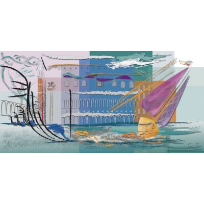 DIGITAL PAINTING CAMILLO BUCCELLA ' LAGOON ' dimensioni L 120 x H 60 cm.