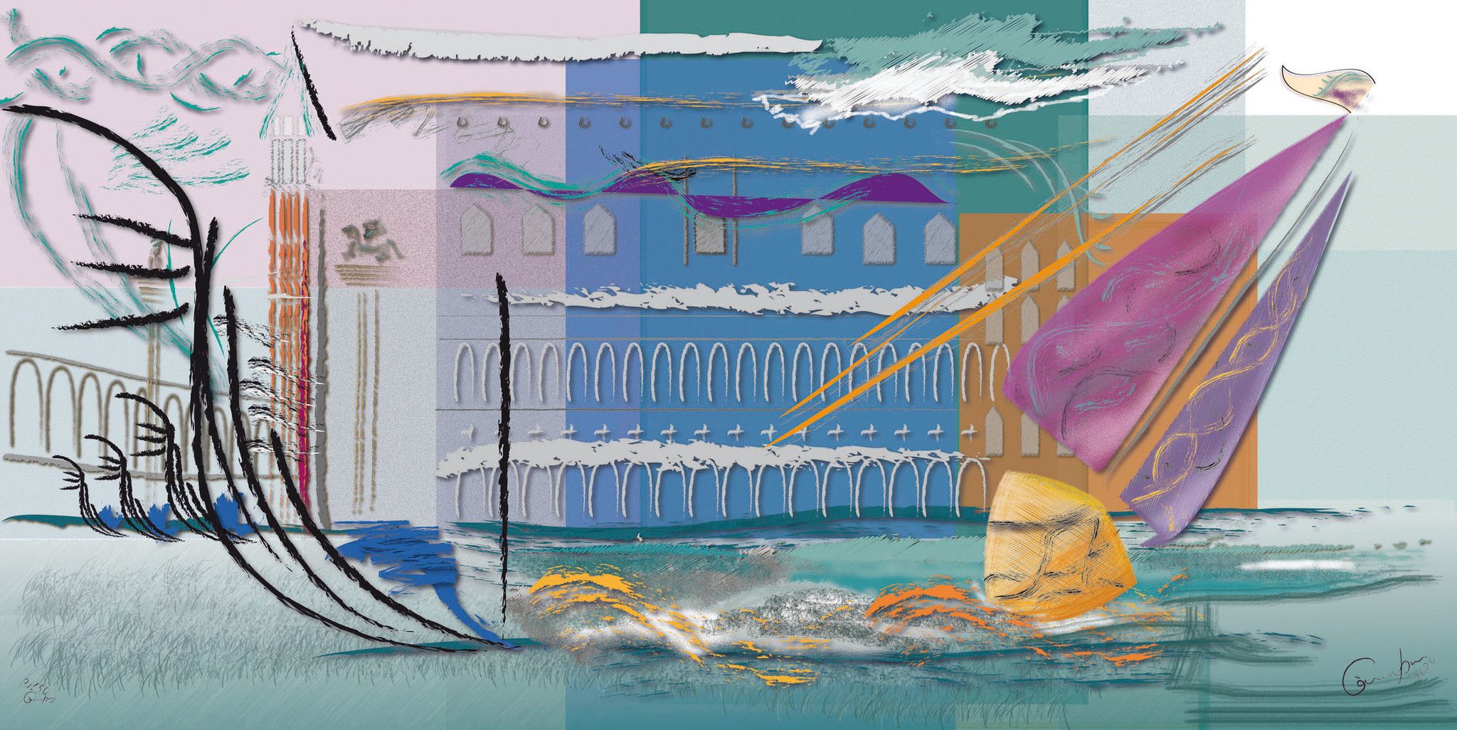 DIGITAL PAINTING CAMILLO BUCCELLA ' LAGOON '  size   L 120 x H 60 cm.