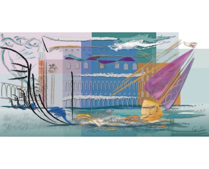 DIGITAL PAINTING CAMILLO BUCCELLA ' LAGOON ' size L 120 x H 60 cm.